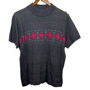 Flower Graphic Kidcore Nostalgia Cottagecore Mock Neck Sweater Tee Size XL